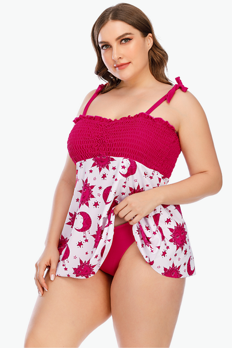 Pink Moon Stars Two Piece Tankini Plus Size Swimsuit