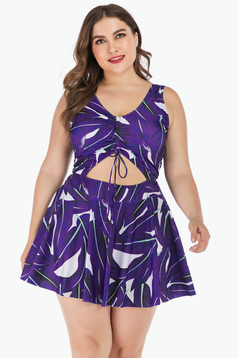 Abstract Purple One Piece Plus Size Swimsuit