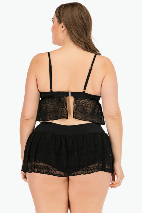 Black Lace Two Piece Plus Size Swimsuit