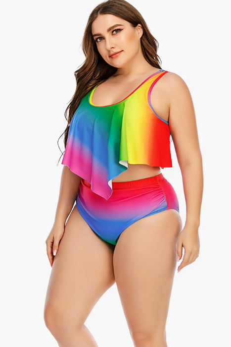 Rainbow Printed Two Piece Plus Size Swimsuit