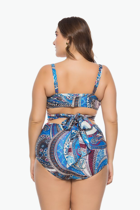 Blue Aztec Pattern Two Piece Plus Size Swimsuit