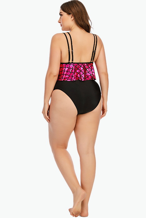 Pink Shiny Mermaid Two Piece Tankini Plus Size Swimsuit
