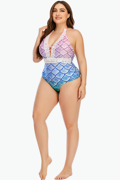 Mermaid Scale One Piece Plus Size Swimsuit