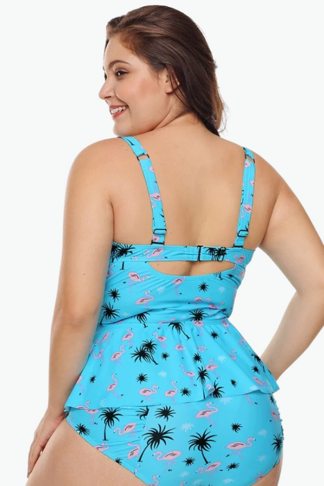 Blue Printed Two Piece Plus Size Swimsuit