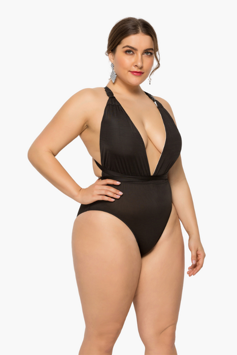 Backless Tie Down One Piece Plus Size Swimsuit