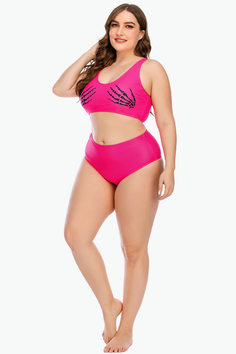 Pink Skeleton Grab Two Piece Plus Size Swimsuit