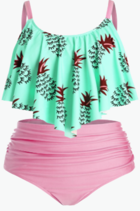 Pastel Pineapples Two Piece Tankini Plus Size Swimsuit