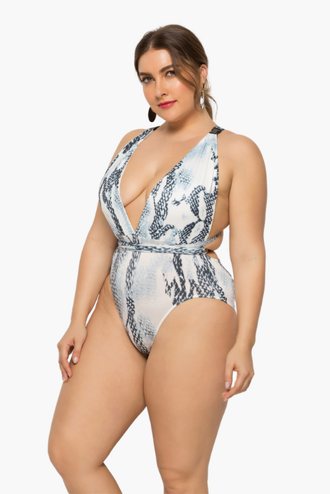 Snake Printed One Piece Plus Size Swimsuit