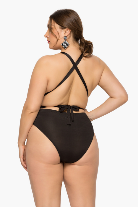 Backless Tie Down One Piece Plus Size Swimsuit