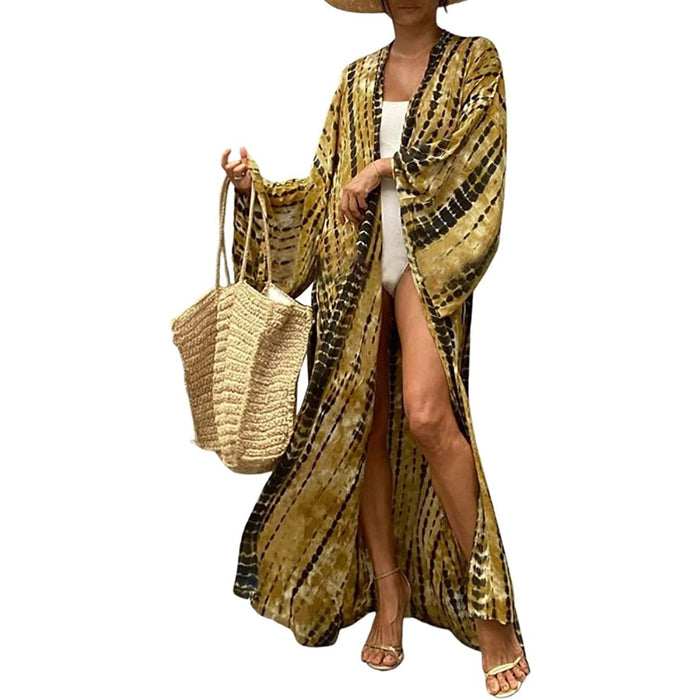 Printed Open Front Kimono Swimsuit Cover-Up For Women