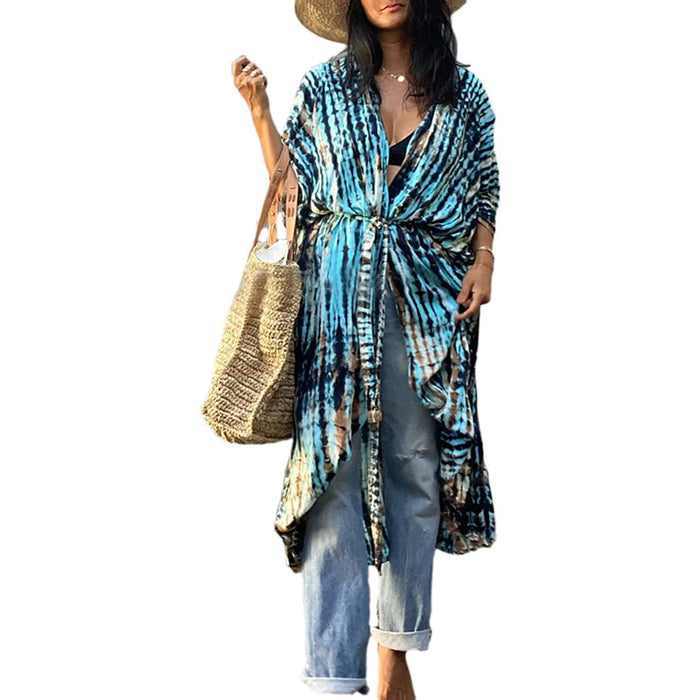 Tie-Dye Long Kimono Swimsuit Cover-Up For Women