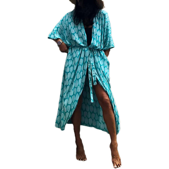 Tie-Dye Printed Open Front Kimono Swimsuit Cover-Up For Women
