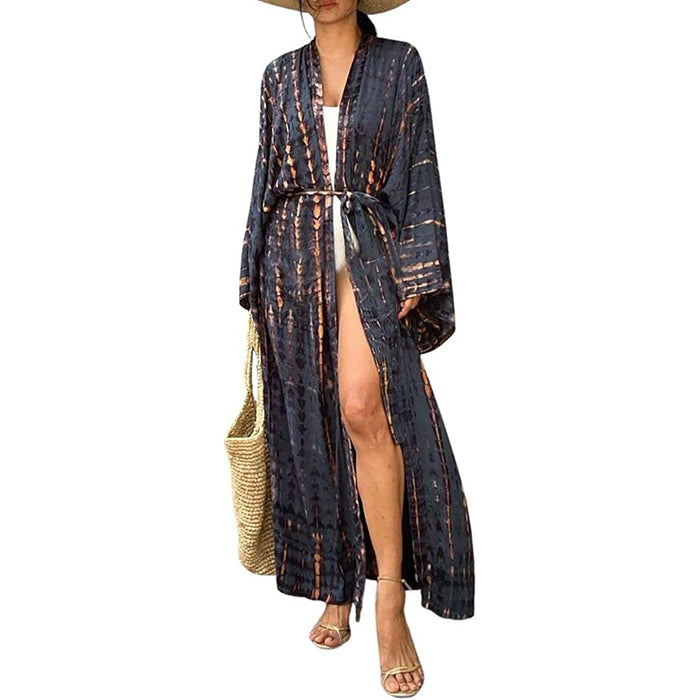 Tie-Dye Open Front Long Kimono Swimsuit Wraps For Women