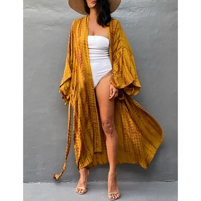 Tie-Dye Printed Open Front Kimono Swimsuit Cover-Up For Women