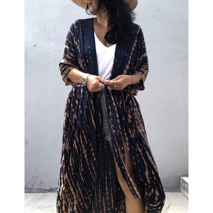 Tie-Dye Long Kimono Swimsuit Cover-Up For Women