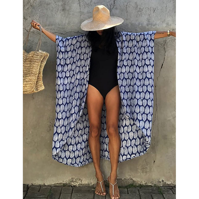 Tie-Dye Printed Open Front Long Kimono Swimsuit Cover-Up