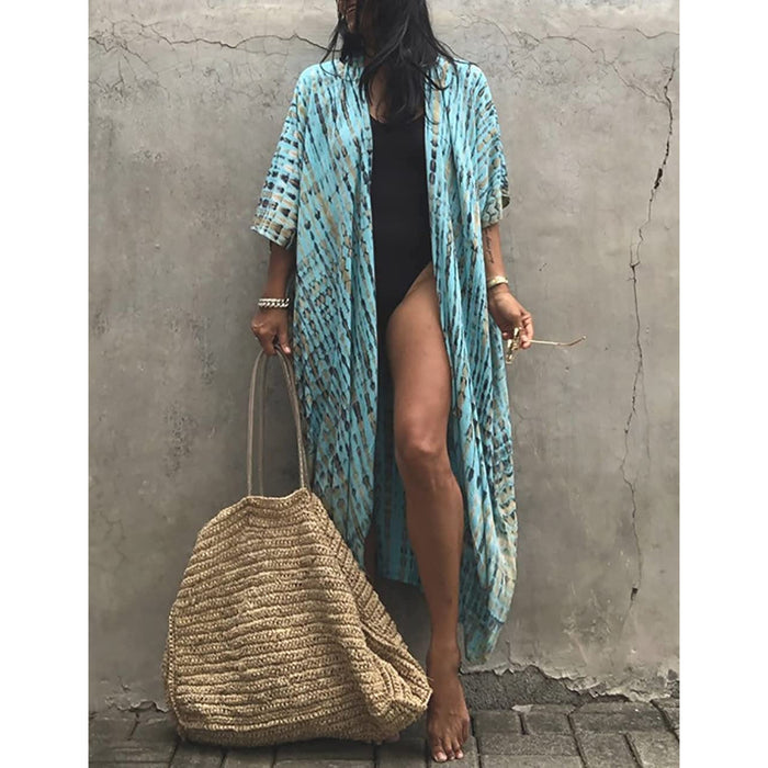 Open Front Long Kimono Swimsuit Cover Up