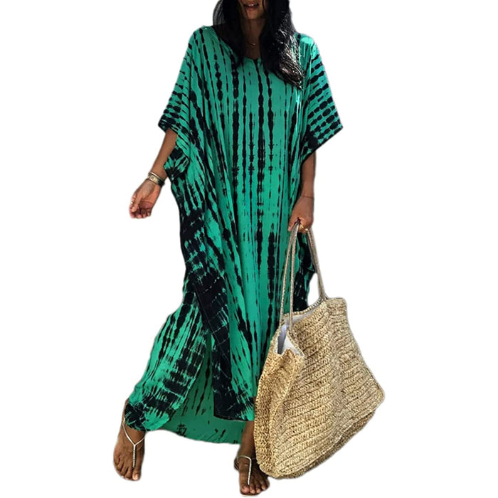 Printed Beach Kaftan Dress Short Sleeve Suit Cover Ups