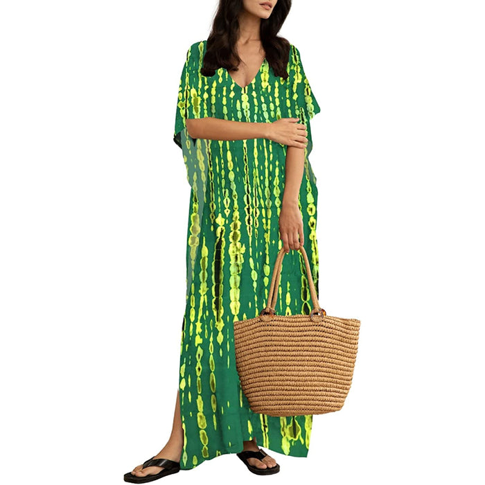 Women's Printed Short Sleeve Kaftan Cover Up Dress For Beach Suits