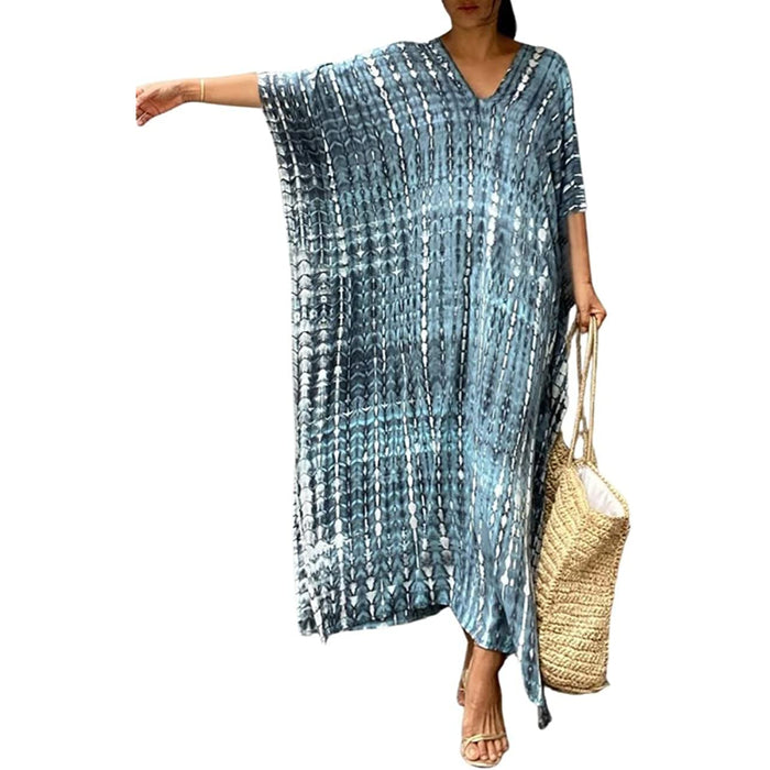 Printed Beach Kaftan Dress Short Sleeve Suit Cover Ups For Women