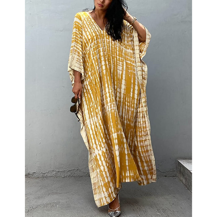 Beach Printed Kaftan Dress For Women's Short Sleeve Suit Cover Ups