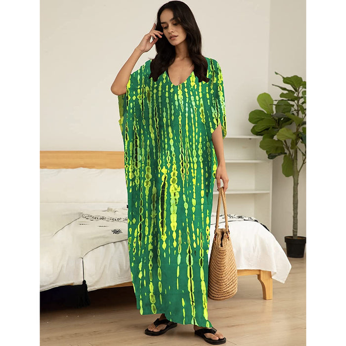 Women's Printed Short Sleeve Kaftan Cover Up Dress For Beach Suits