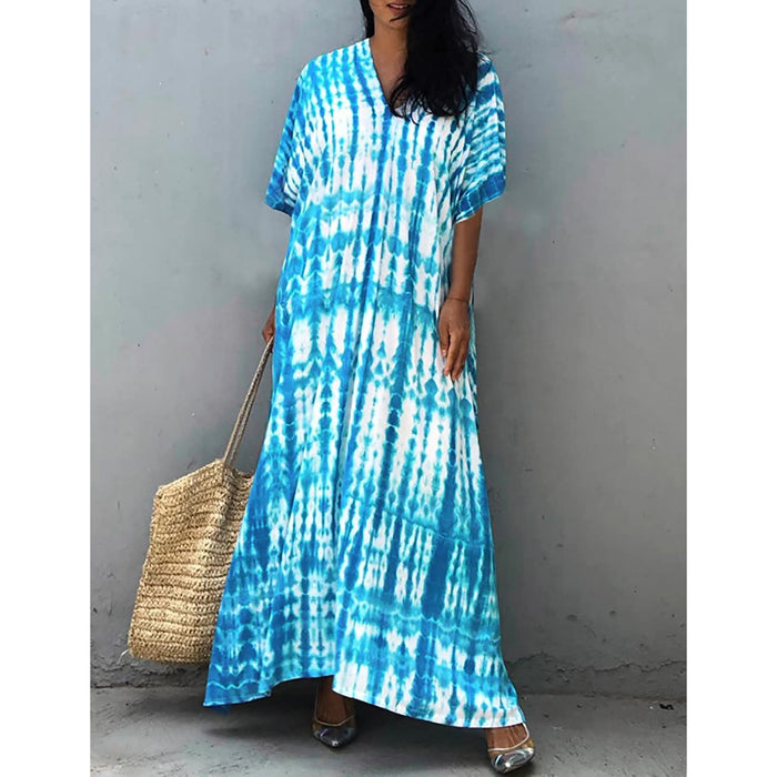 Women's Printed Short Sleeve Kaftan Cover Up Dress For Beach Suits