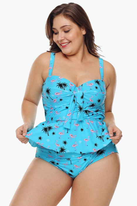 Blue Printed Two Piece Plus Size Swimsuit