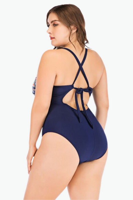 Tropical Blue One Piece Plus Size Swimsuit