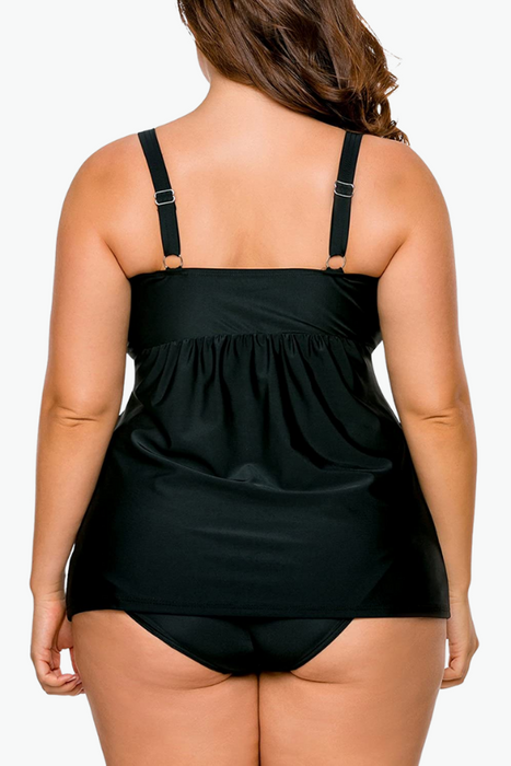 Plain Black Two Piece Tankini Plus Size Swimsuit